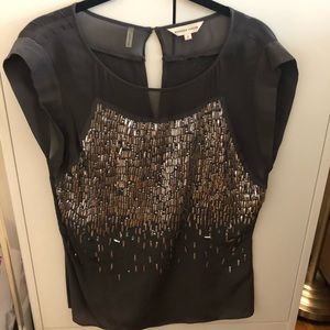 Rebecca Taylor Silk Top W/ Silver Embellishments